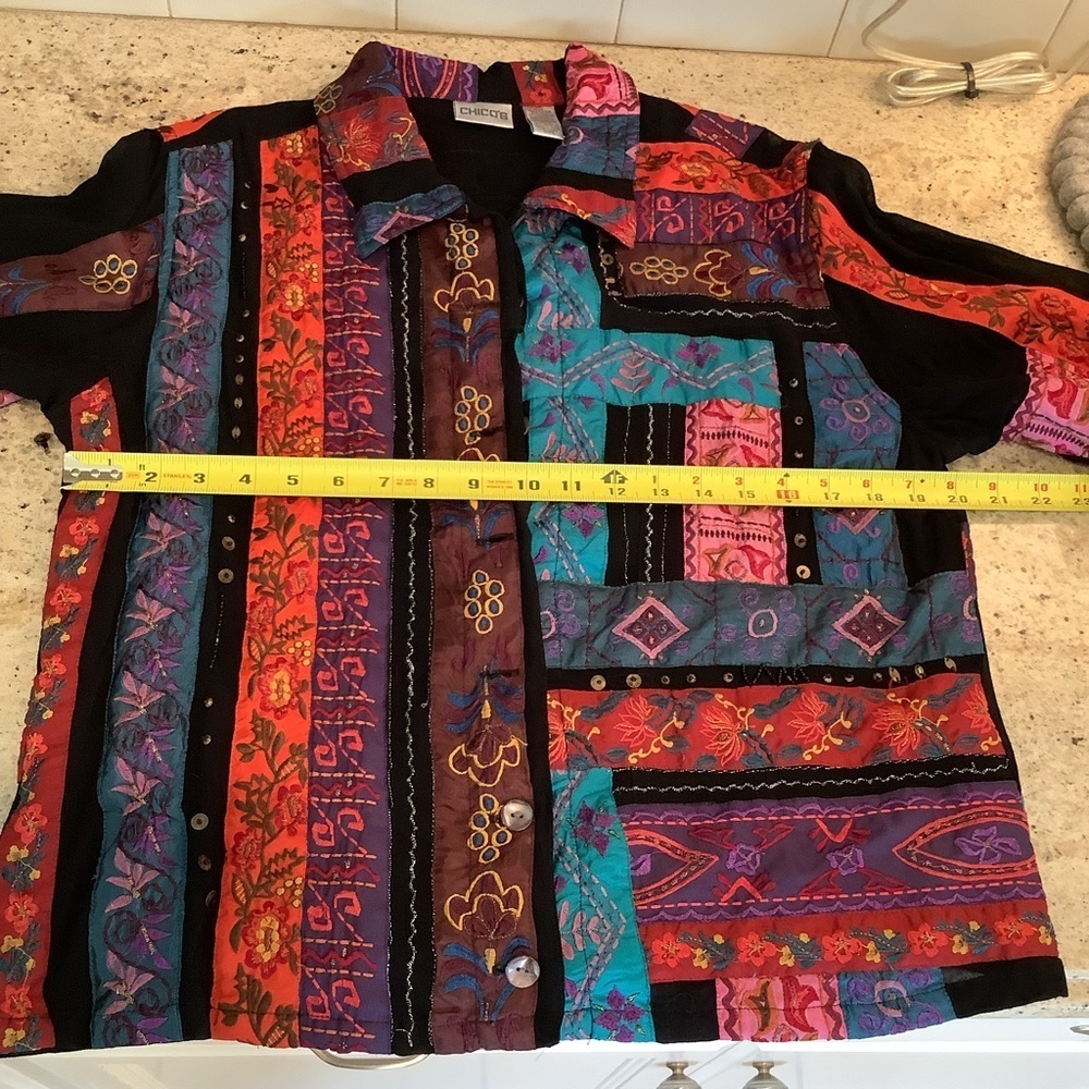 Chico’s Colorful Patchwork Shirt Jacket Size 2 (Large) Embroidered - Picture 4 of 7